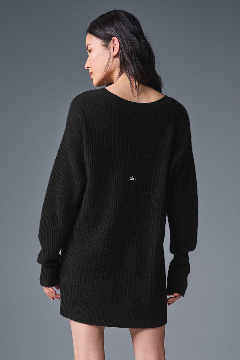 Φορεμα γυναικεια Alo Yoga Cashmere Plush Waffle μαυρα | Greece  RQBTL-3297