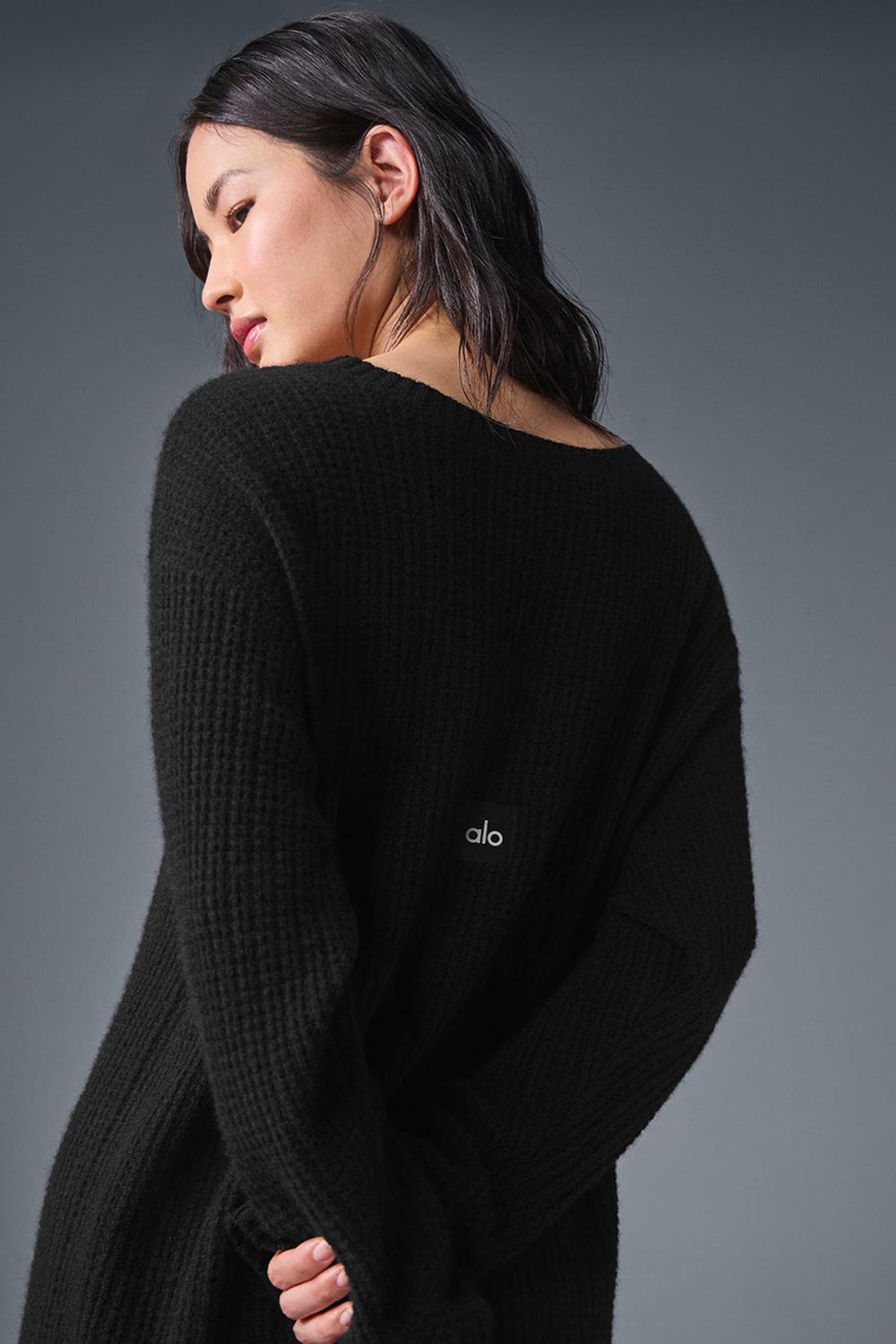 Φορεμα γυναικεια Alo Yoga Cashmere Plush Waffle μαυρα | Greece  RQBTL-3297