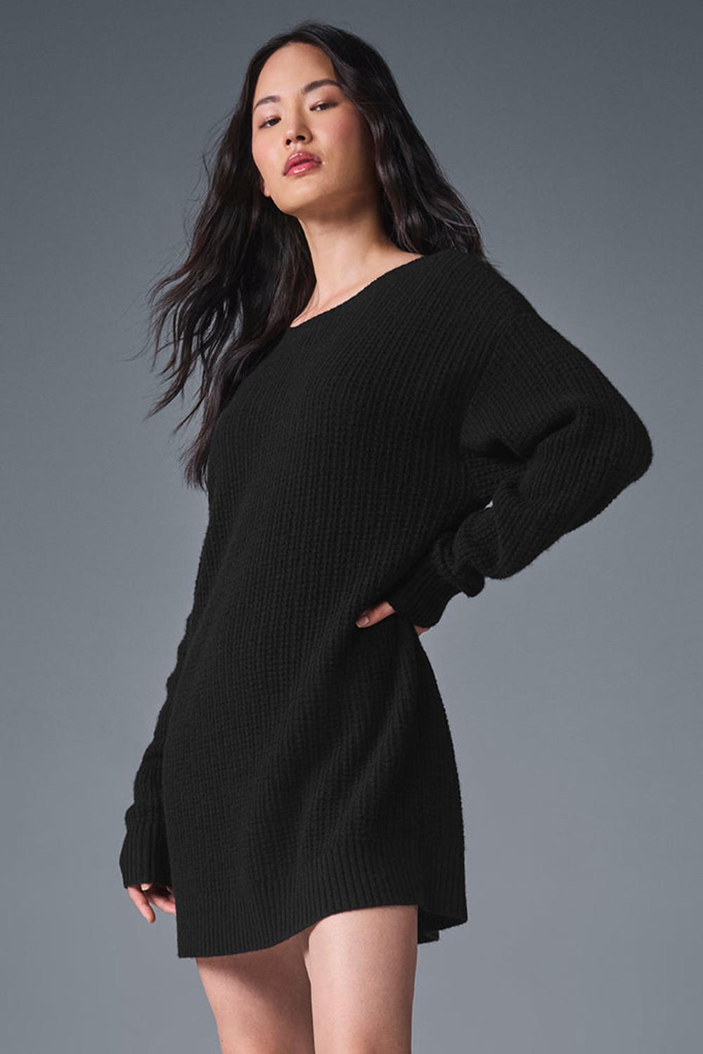 Φορεμα γυναικεια Alo Yoga Cashmere Plush Waffle μαυρα | Greece  RQBTL-3297