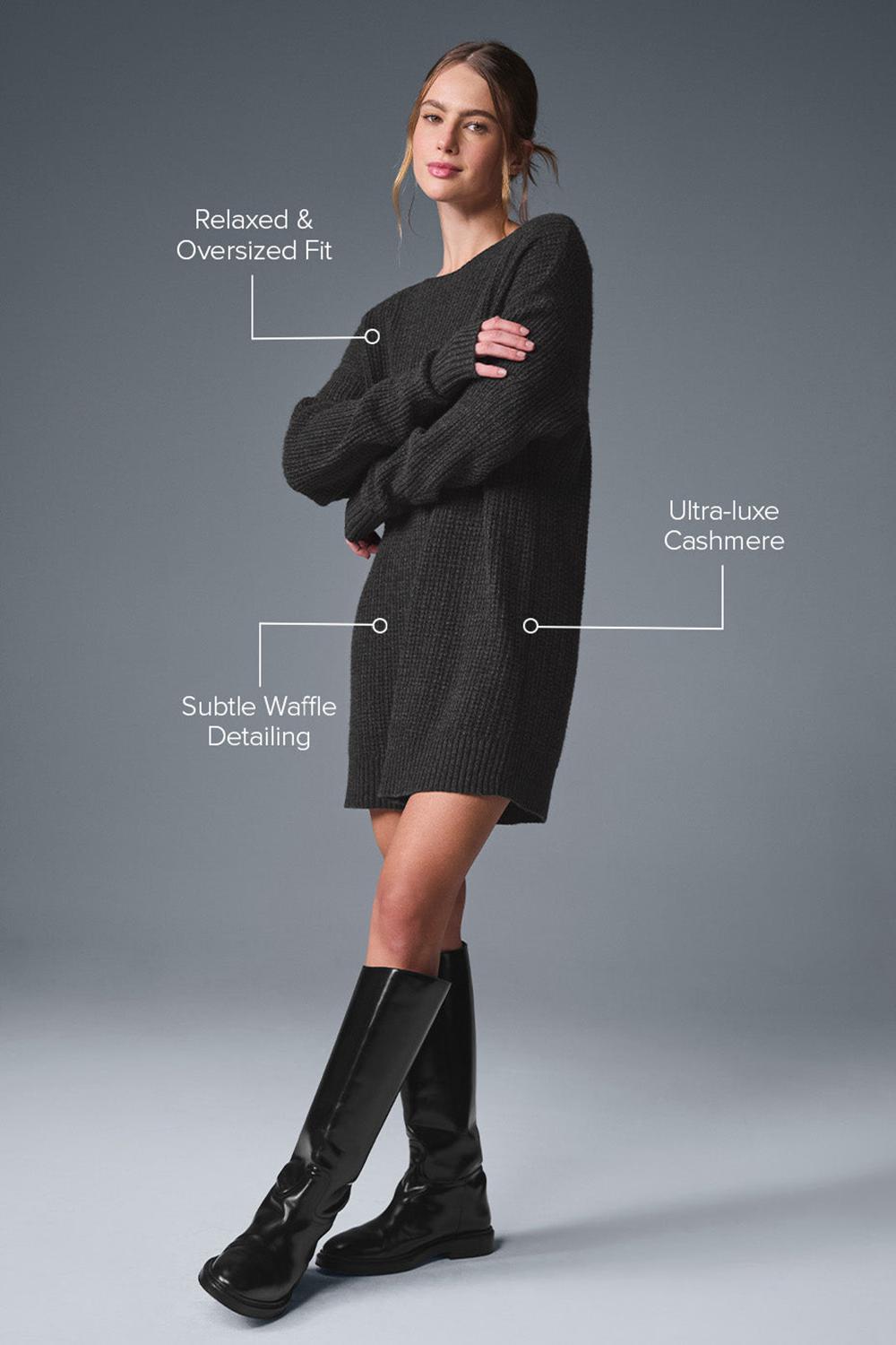Φορεμα γυναικεια Alo Yoga Cashmere Plush Waffle σκούρο γκρι | Greece  QUVNP-0875