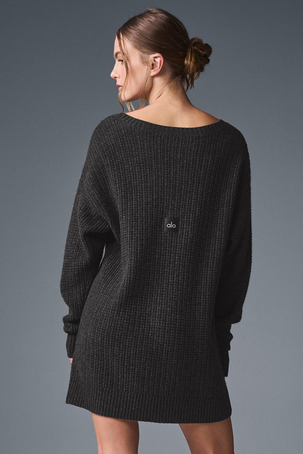 Φορεμα γυναικεια Alo Yoga Cashmere Plush Waffle σκούρο γκρι | Greece  QUVNP-0875