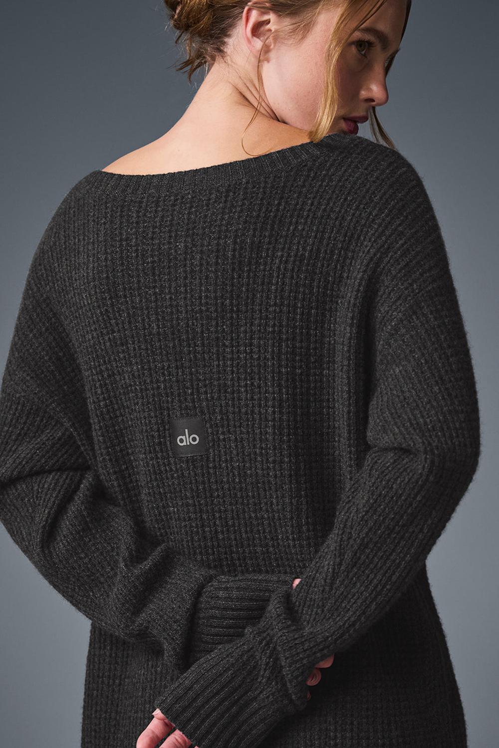 Φορεμα γυναικεια Alo Yoga Cashmere Plush Waffle σκούρο γκρι | Greece  QUVNP-0875