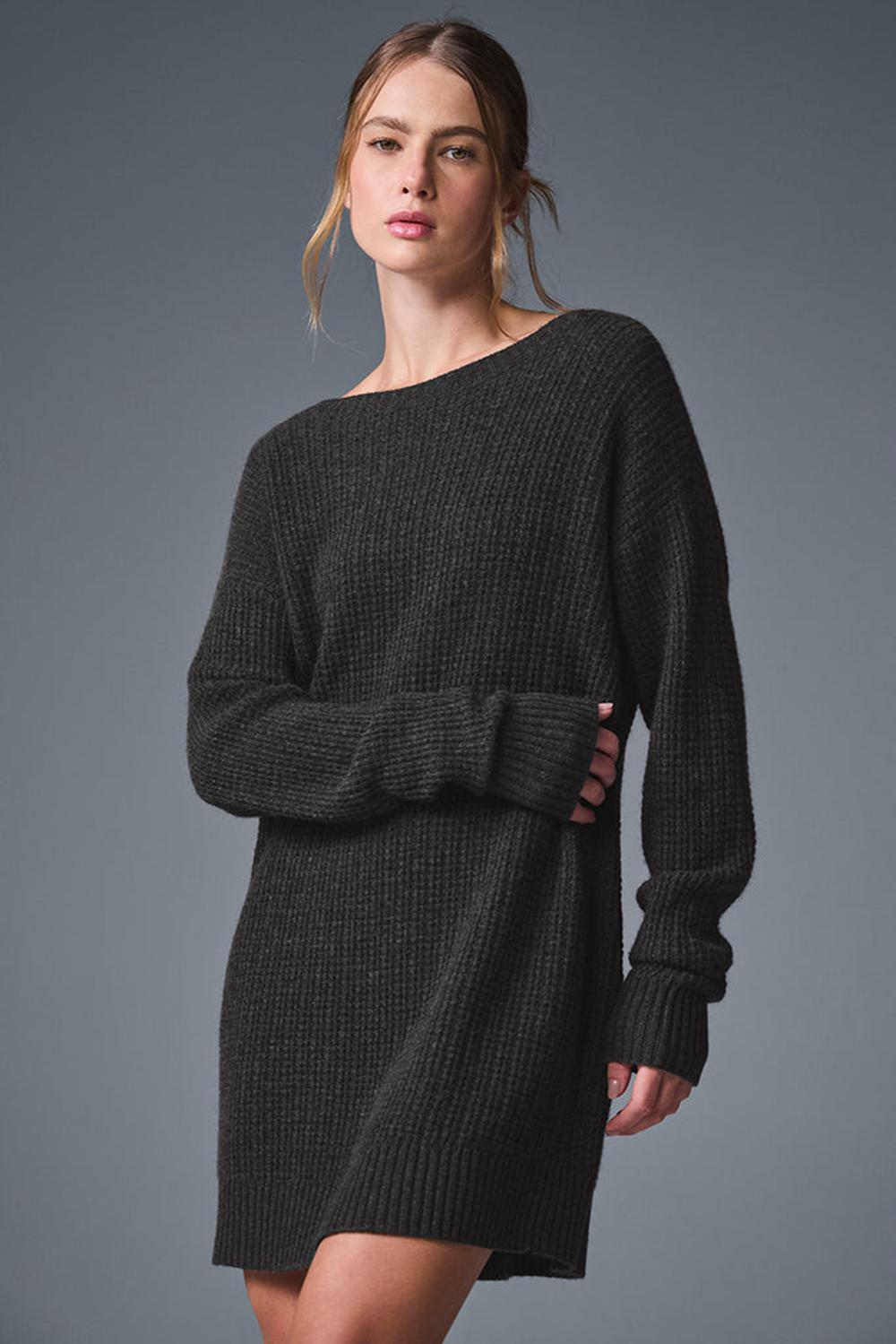 Φορεμα γυναικεια Alo Yoga Cashmere Plush Waffle σκούρο γκρι | Greece  QUVNP-0875