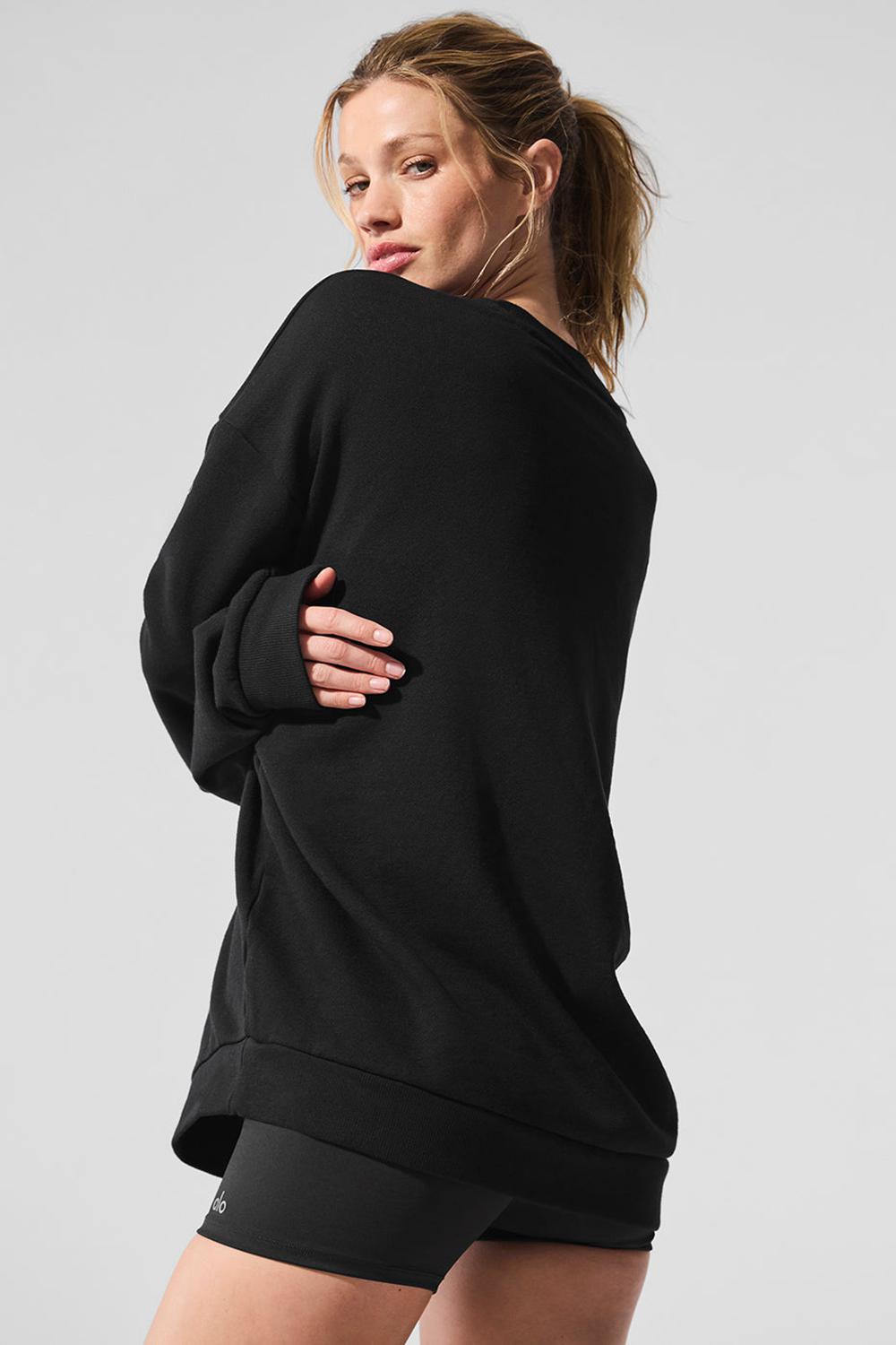 Φουτερ γυναικεια Alo Yoga Chill Crew Neck μαυρα | Greece  PYGMD-9507