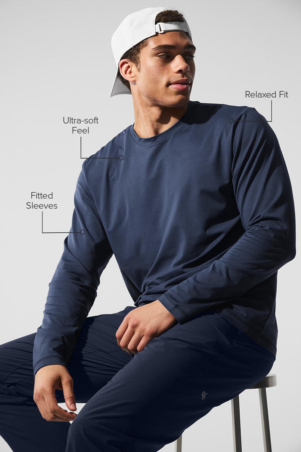 Μακρυμανικο ανδρικα Alo Yoga Conquer Reform Crewneck σκουρο μπλε | Greece  WUXIA-8269