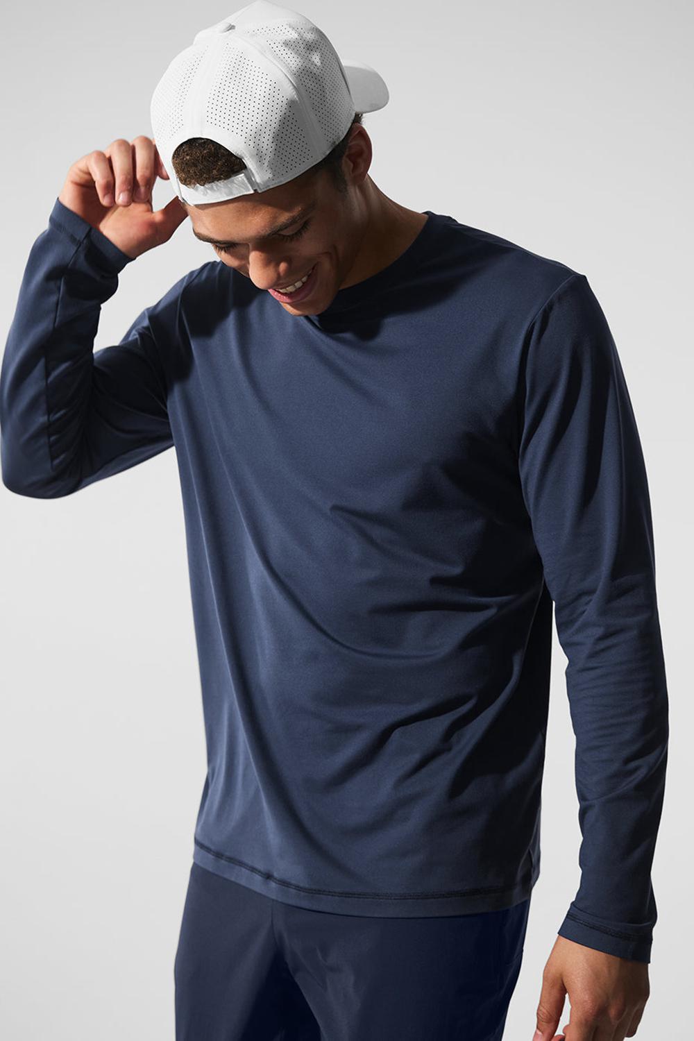 Μακρυμανικο ανδρικα Alo Yoga Conquer Reform Crewneck σκουρο μπλε | Greece  WUXIA-8269