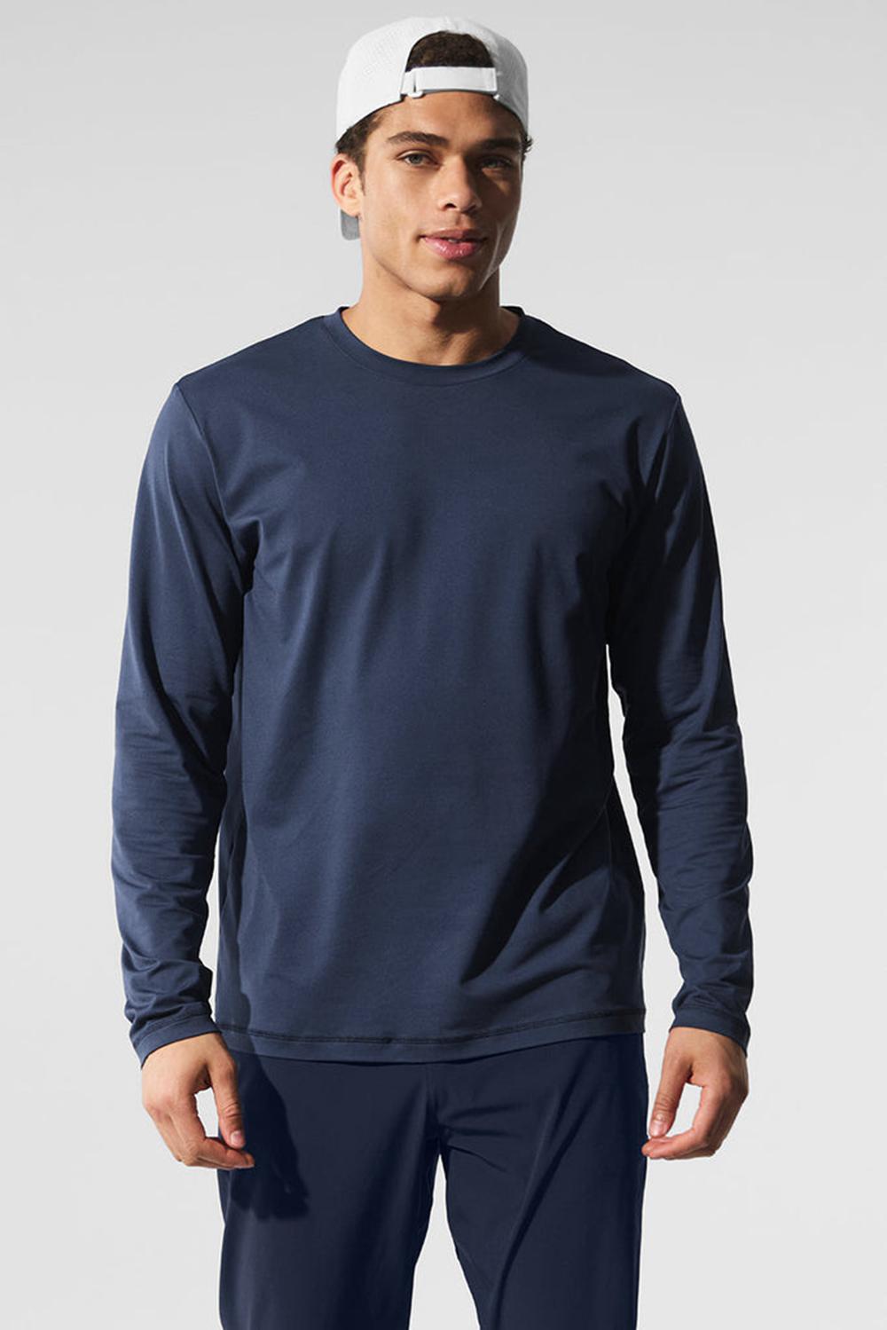 Μακρυμανικο ανδρικα Alo Yoga Conquer Reform Crewneck σκουρο μπλε | Greece  WUXIA-8269