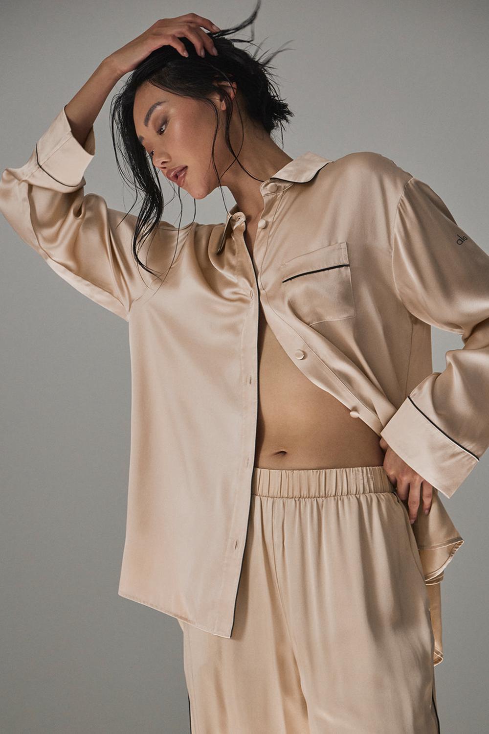εσωρουχα γυναικεια Alo Yoga Courchevel Silk Button Down μαυρα | Greece  KQHJS-1345