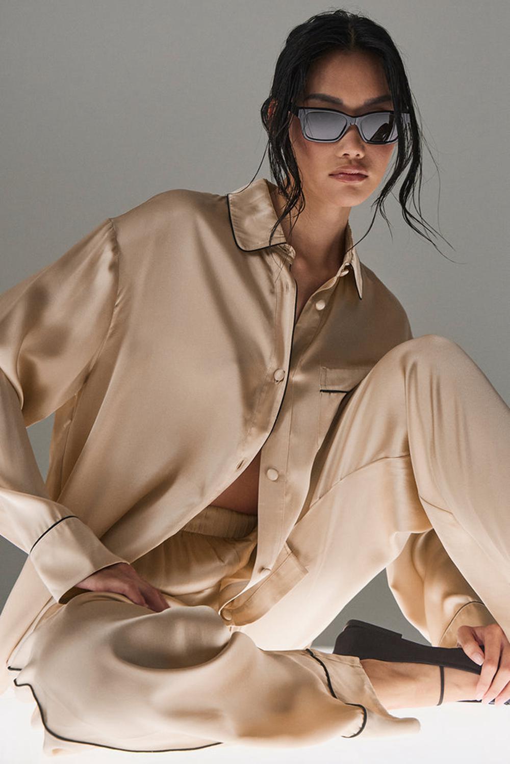 εσωρουχα γυναικεια Alo Yoga Courchevel Silk Button Down μαυρα | Greece  KQHJS-1345
