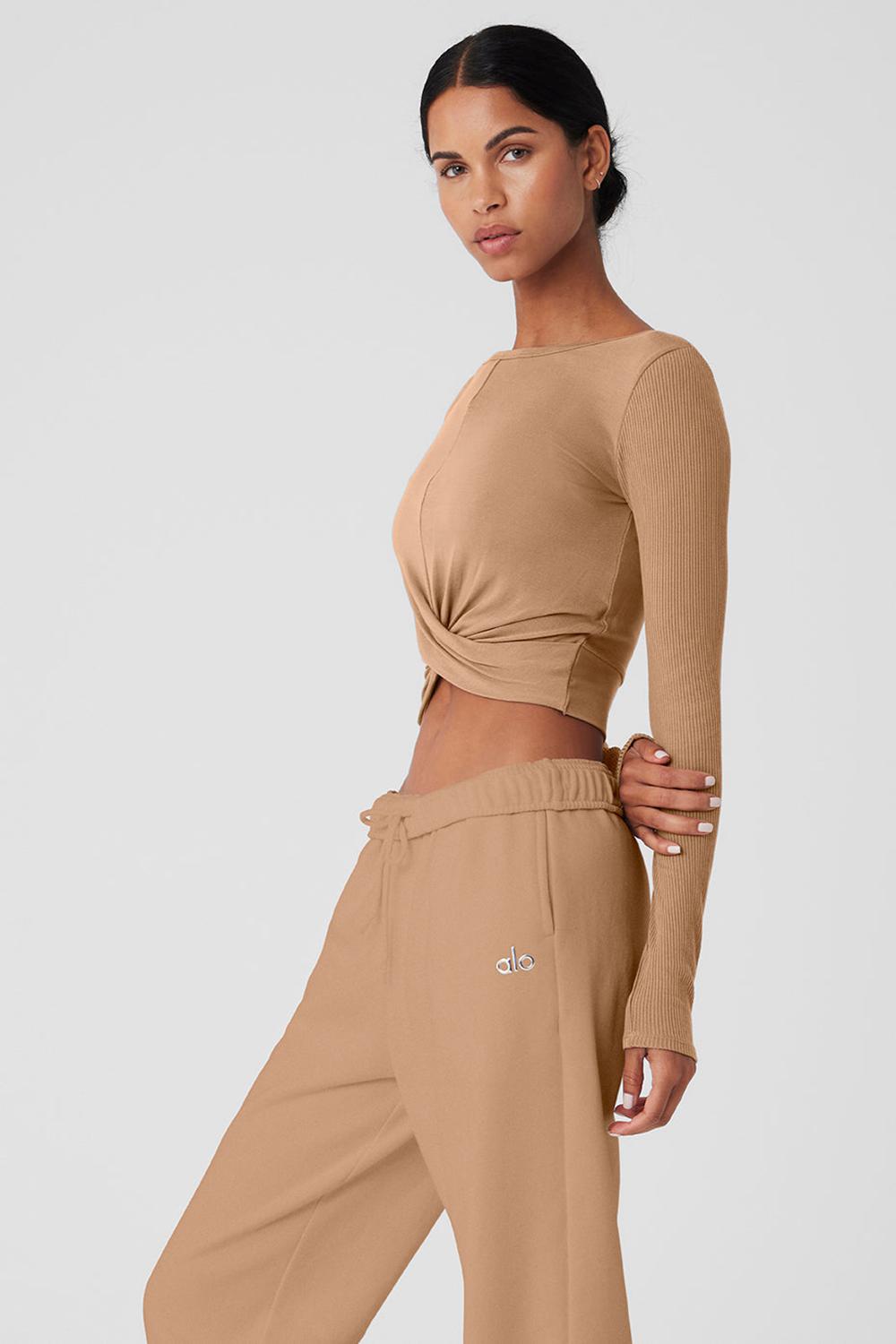Μακρυμανικο γυναικεια Alo Yoga Cover Top Toasted Almond | Greece  MYXUZ-1962