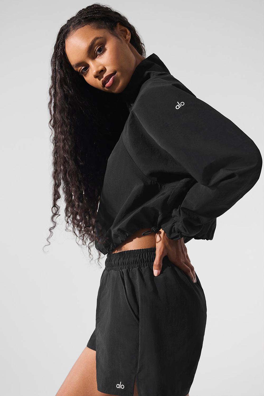Φουτερ γυναικεια Alo Yoga Cropped 1/4 Zip Alumni μαυρα | Greece  IMZEW-1957