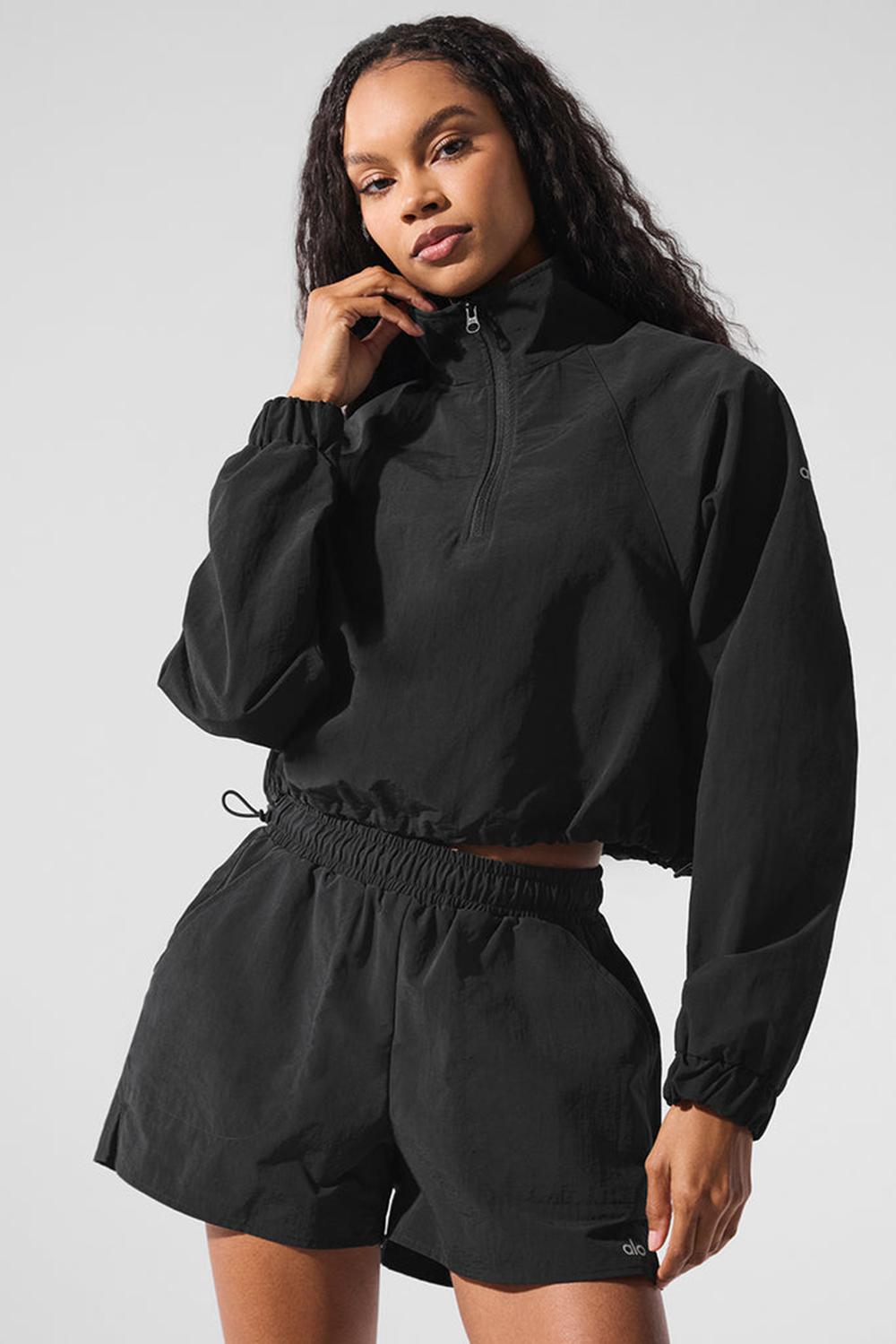 Φουτερ γυναικεια Alo Yoga Cropped 1/4 Zip Alumni μαυρα | Greece  IMZEW-1957