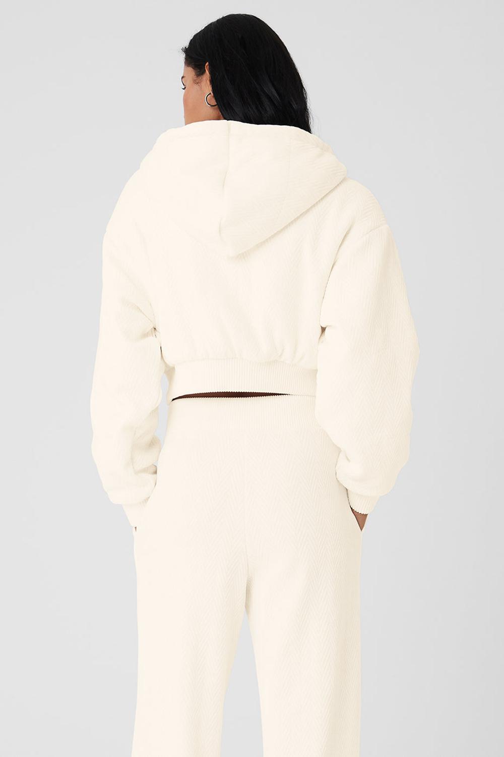 Μπουφαν γυναικεια Alo Yoga Cropped Cozy Day Full Zip Ivory | Greece  FVGAE-6701