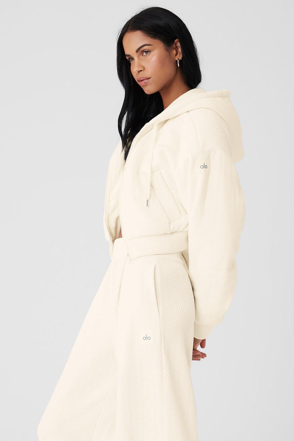 Μπουφαν γυναικεια Alo Yoga Cropped Cozy Day Full Zip Ivory | Greece  FVGAE-6701