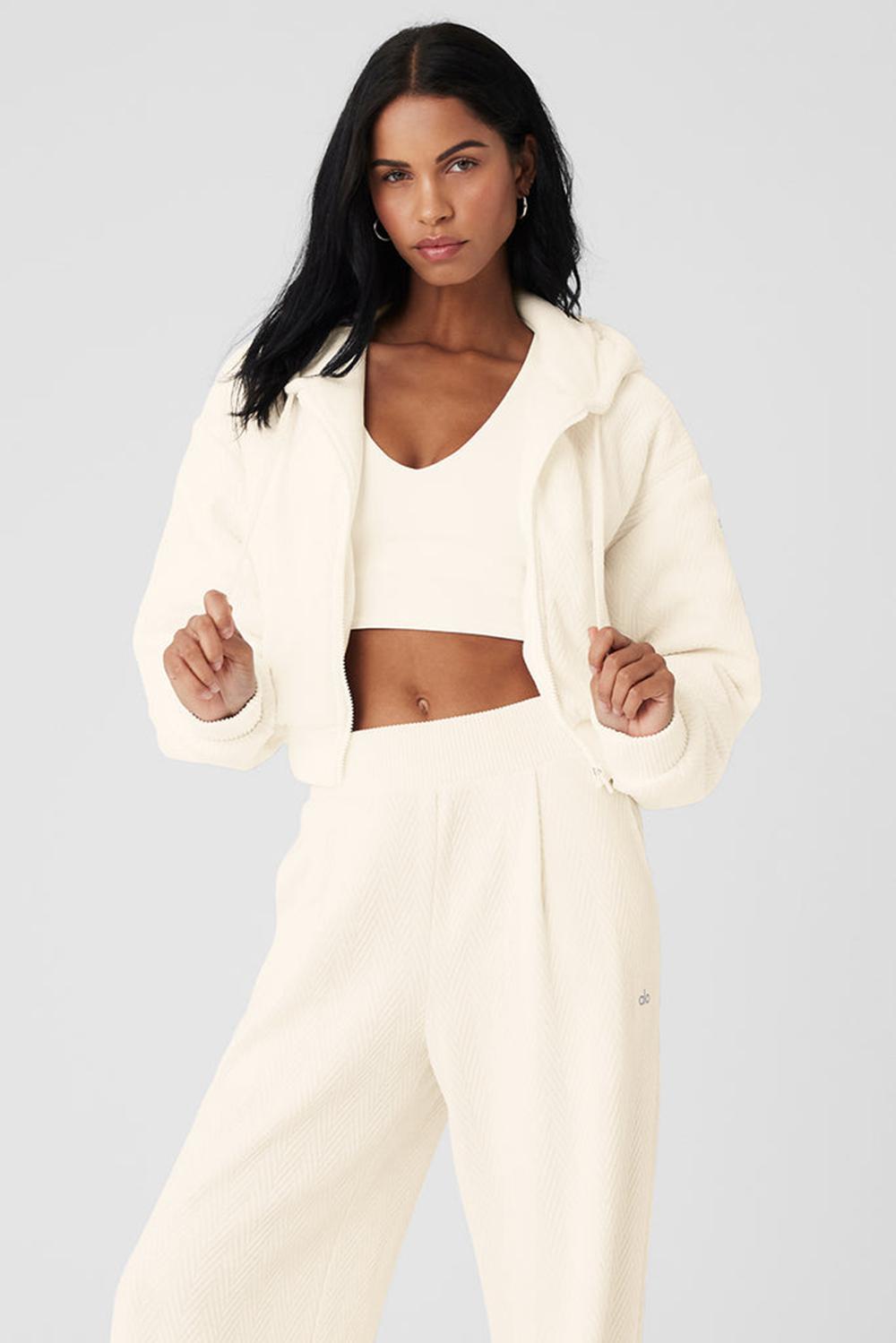 Μπουφαν γυναικεια Alo Yoga Cropped Cozy Day Full Zip Ivory | Greece  FVGAE-6701