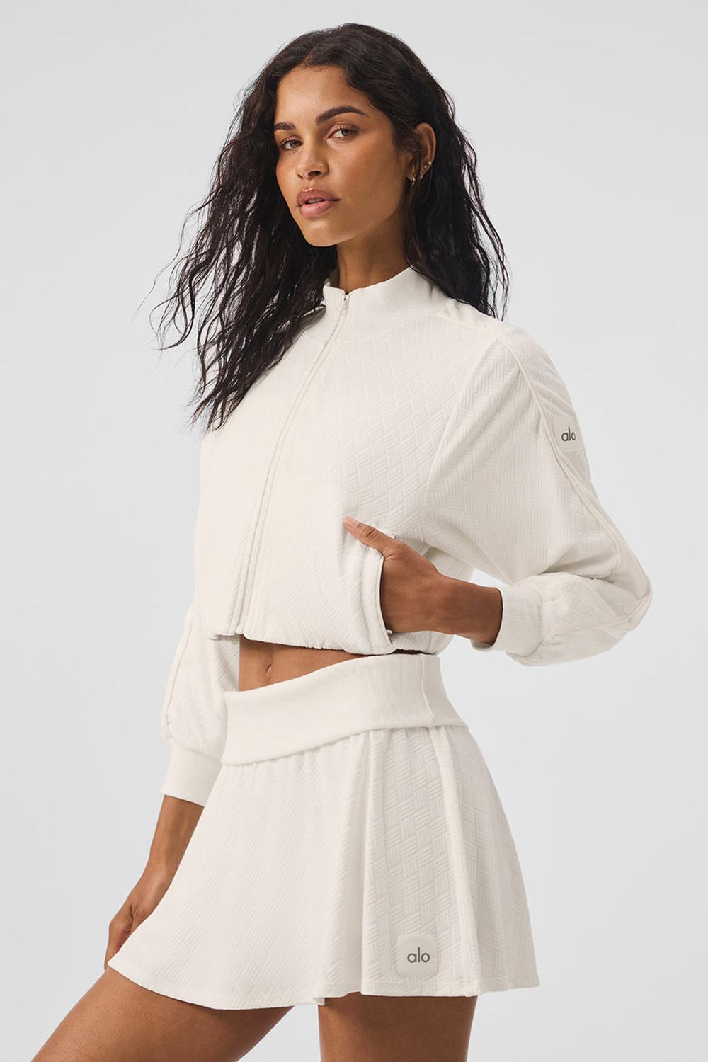 Μπουφαν γυναικεια Alo Yoga Cropped Doubles Only Full Zip Ivory | Greece  DRGEO-9705