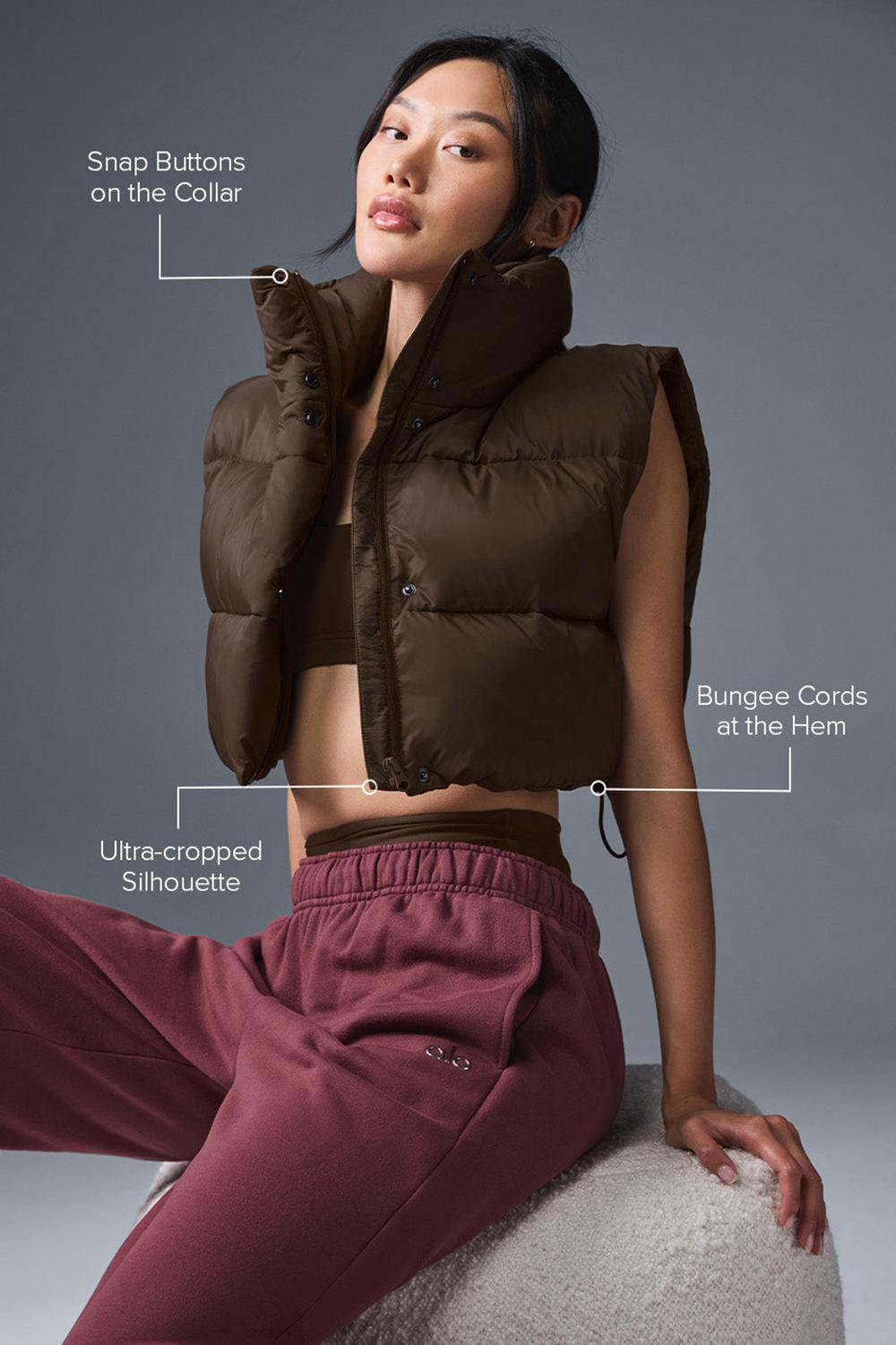 Γιλεκο γυναικεια Alo Yoga Cropped Gold Rush Puffer Espresso | Greece  JQDTB-2894