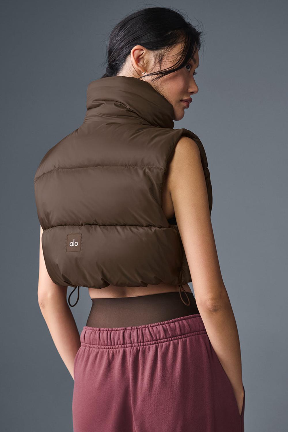 Γιλεκο γυναικεια Alo Yoga Cropped Gold Rush Puffer Espresso | Greece  JQDTB-2894
