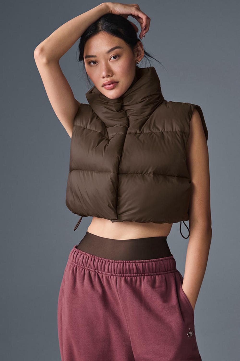 Γιλεκο γυναικεια Alo Yoga Cropped Gold Rush Puffer Espresso | Greece  JQDTB-2894