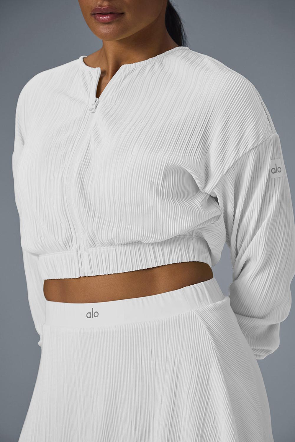 Μπουφαν γυναικεια Alo Yoga Cropped Micro Plisse ασπρα | Greece  EUKPF-5894