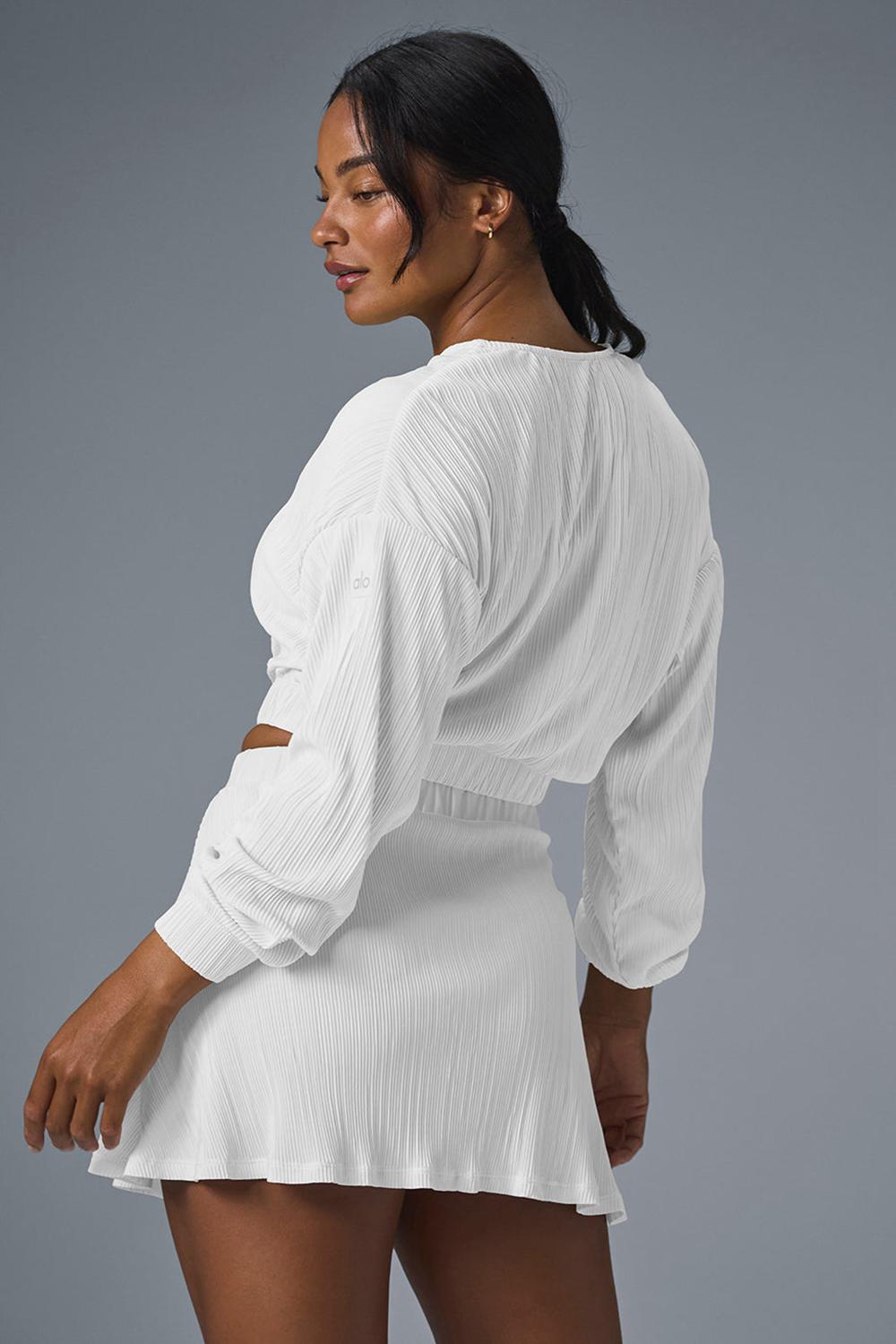 Μπουφαν γυναικεια Alo Yoga Cropped Micro Plisse ασπρα | Greece  EUKPF-5894