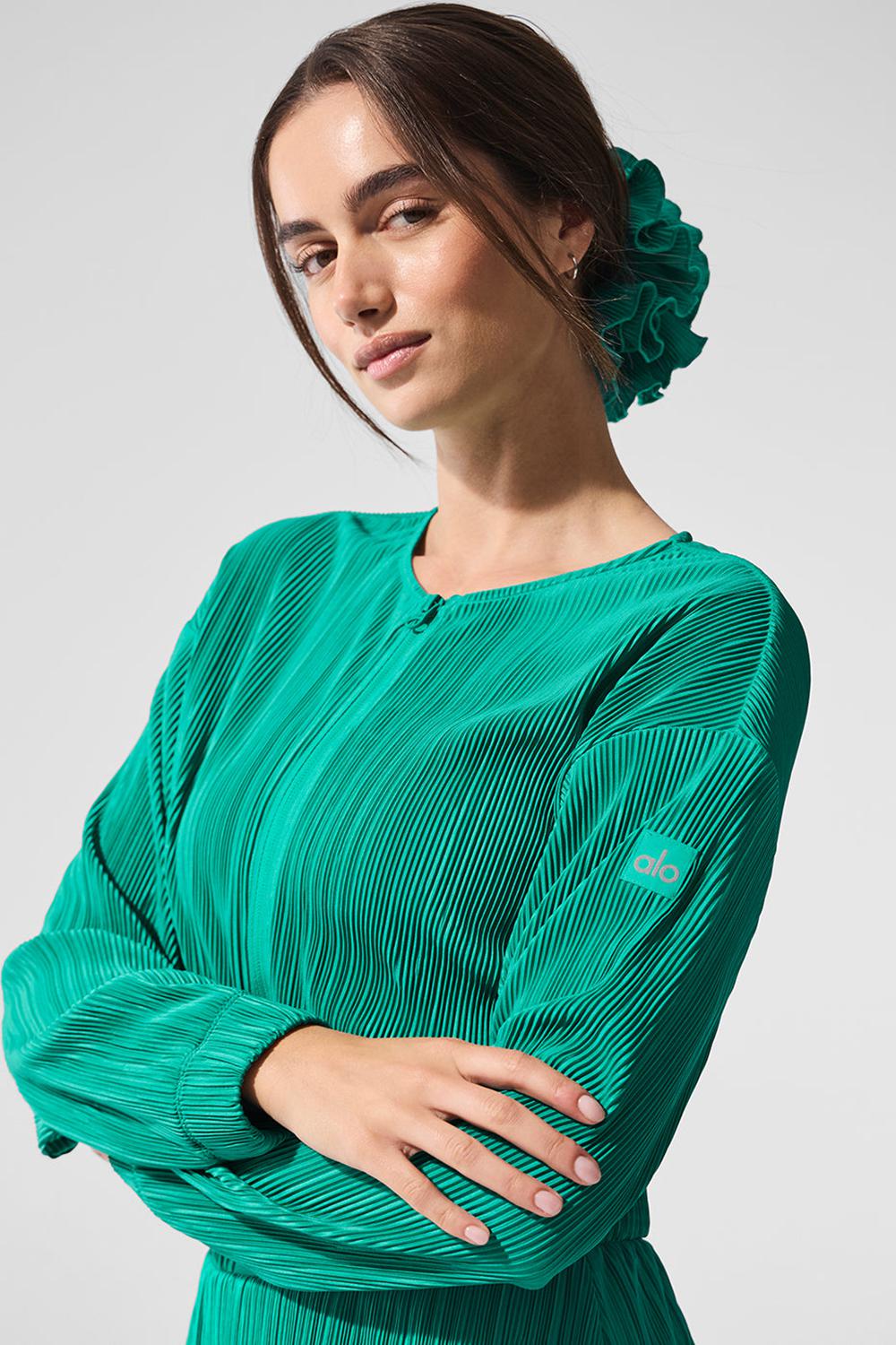 Μπουφαν γυναικεια Alo Yoga Cropped Micro Plisse πρασινο | Greece  RXVUL-9730