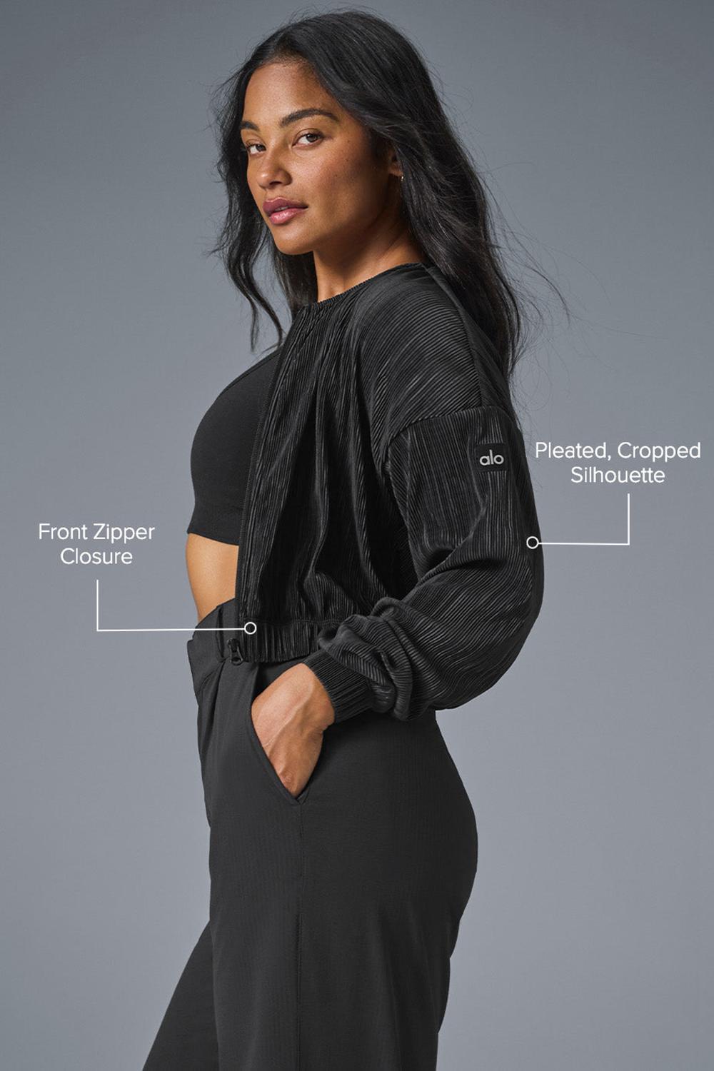 Μπουφαν γυναικεια Alo Yoga Cropped Micro Plisse μαυρα | Greece  WRCBX-4397