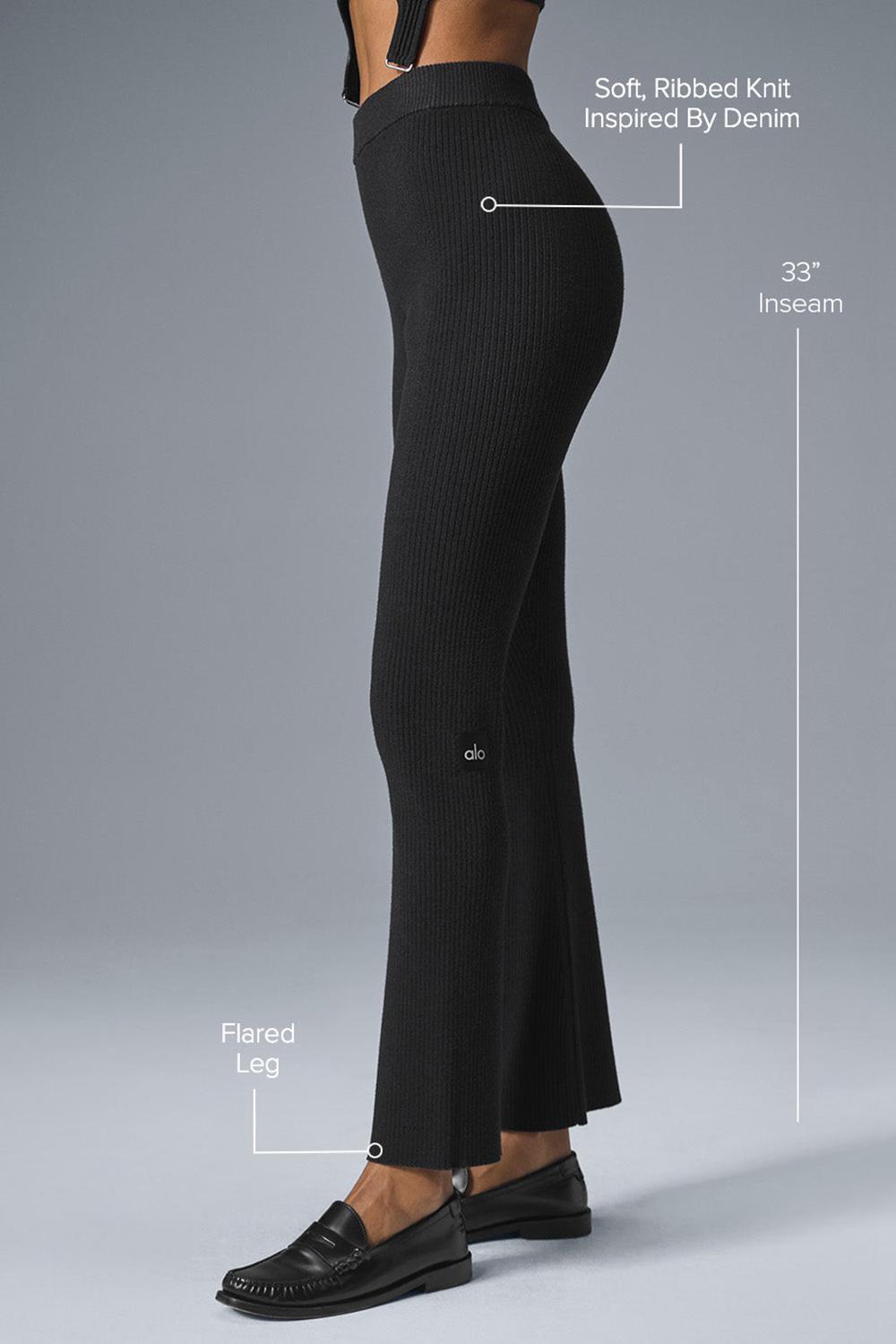 Παντελονι γυναικεια Alo Yoga Denim Knit High-Waist Flare μαυρα | Greece  FHYQC-7036