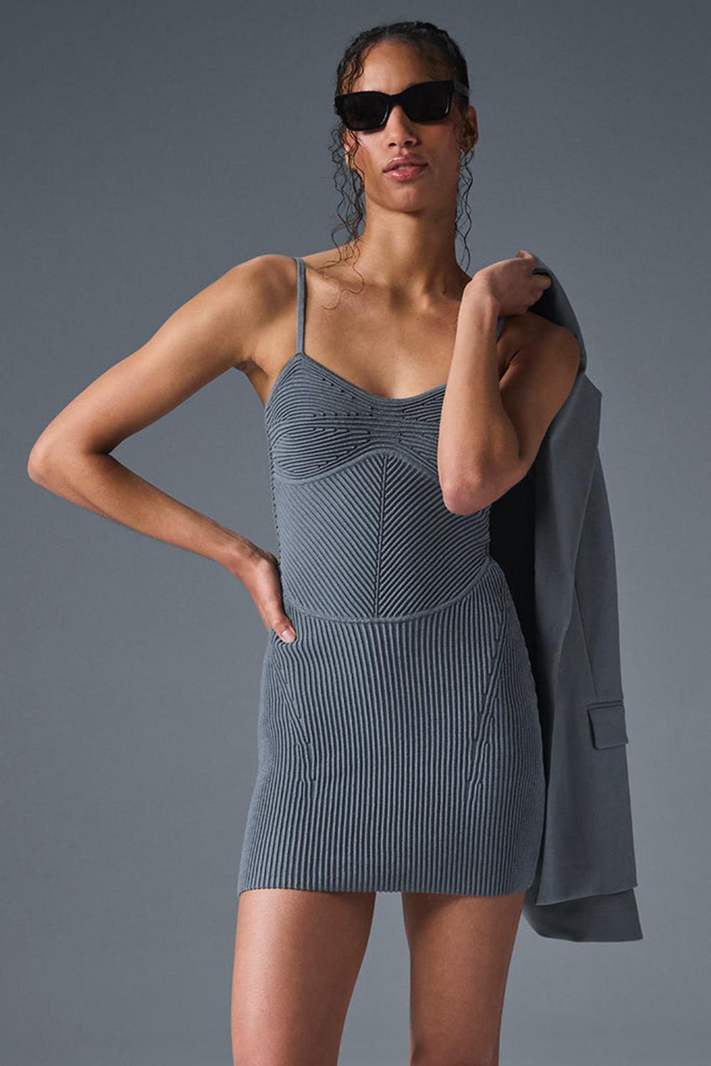 Φορεμα γυναικεια Alo Yoga Denim Knit Mini γκρι | Greece  DWMKC-7328