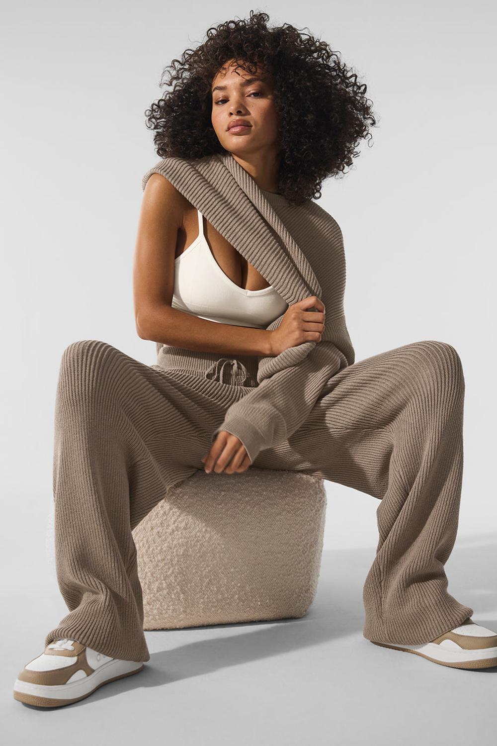 Πουλόβερ γυναικεια Alo Yoga Domain Rib Knit Crew Gravel | Greece  UPDXH-8619
