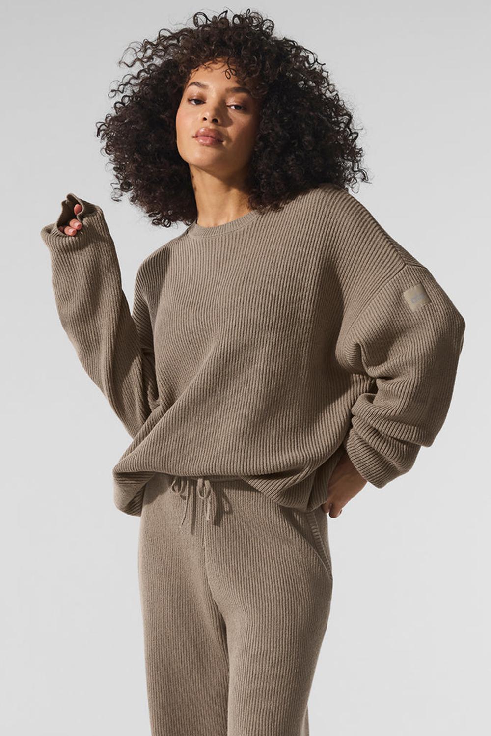 Πουλόβερ γυναικεια Alo Yoga Domain Rib Knit Crew Gravel | Greece  UPDXH-8619