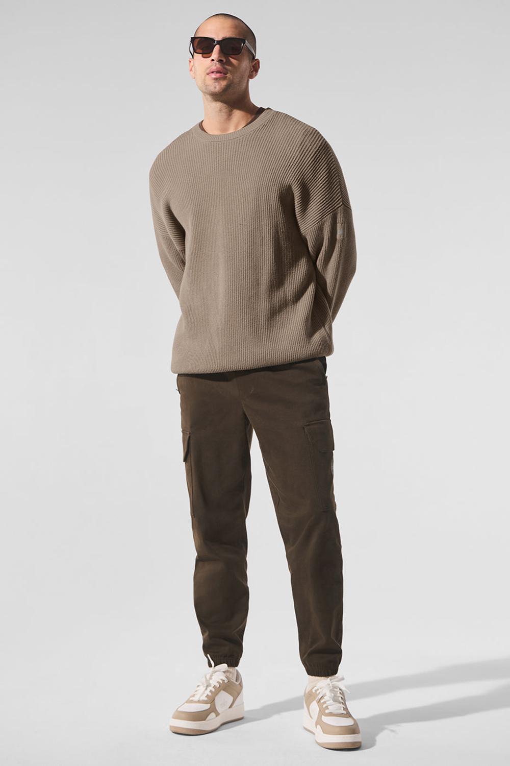 Πουλόβερ ανδρικα Alo Yoga Domain Rib Knit Crew Gravel | Greece  AXTNG-5208