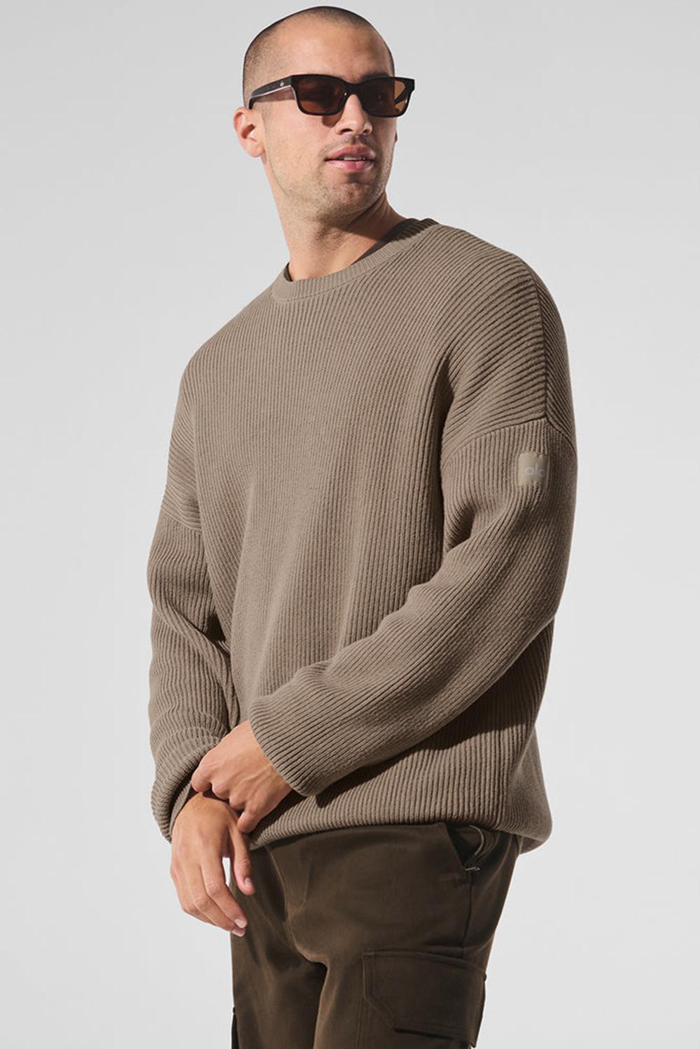 Πουλόβερ ανδρικα Alo Yoga Domain Rib Knit Crew Gravel | Greece  AXTNG-5208