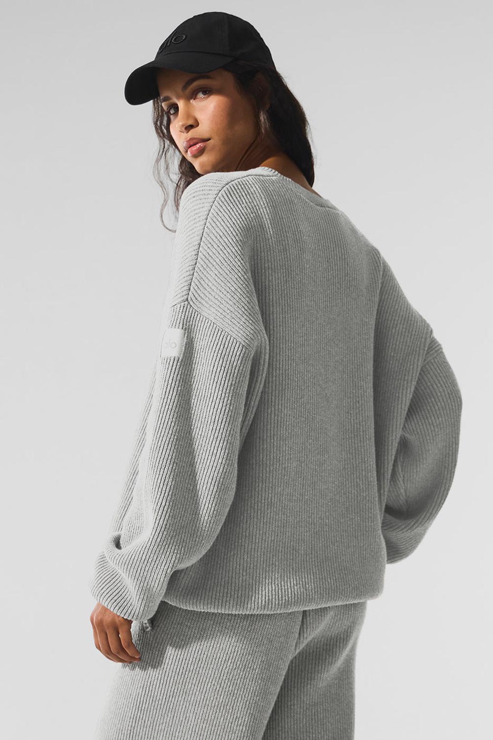 Πουλόβερ γυναικεια Alo Yoga Domain Rib Knit Crew γκρι | Greece  KVACY-6095