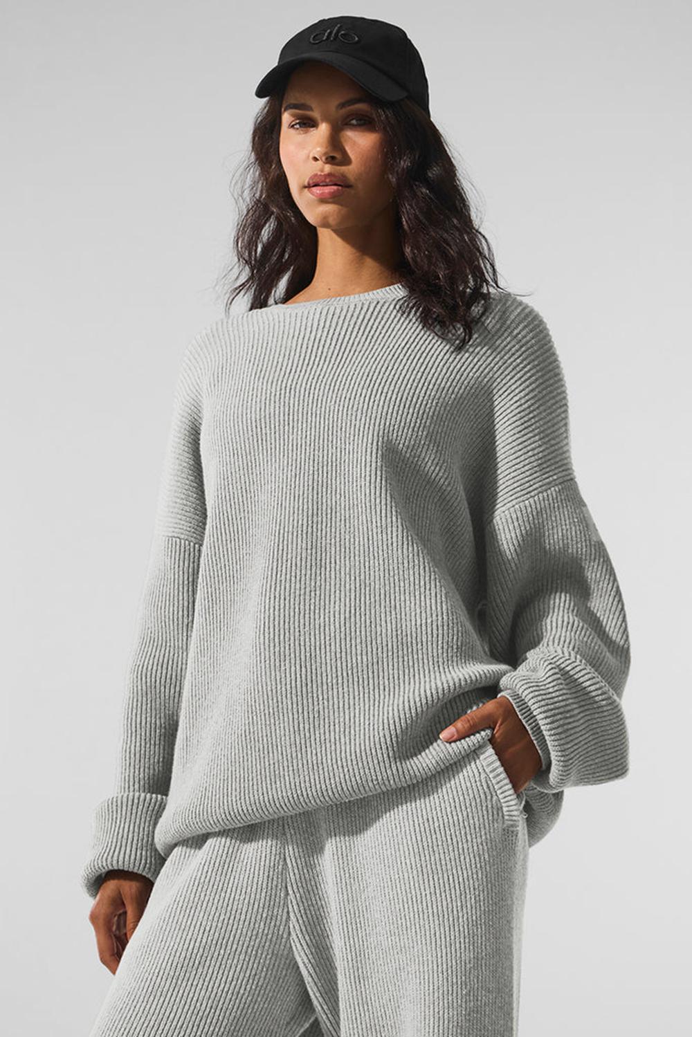 Πουλόβερ γυναικεια Alo Yoga Domain Rib Knit Crew γκρι | Greece  KVACY-6095