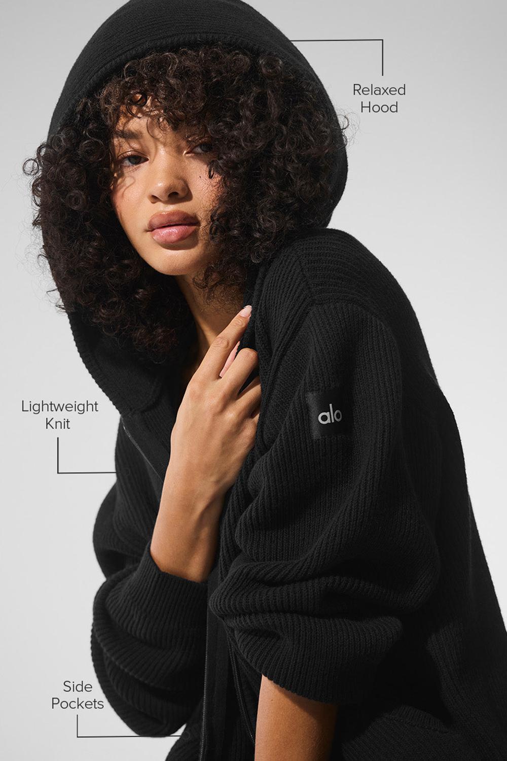 Πουλόβερ γυναικεια Alo Yoga Domain Rib Knit Full Zip μαυρα | Greece  FSOGD-4268