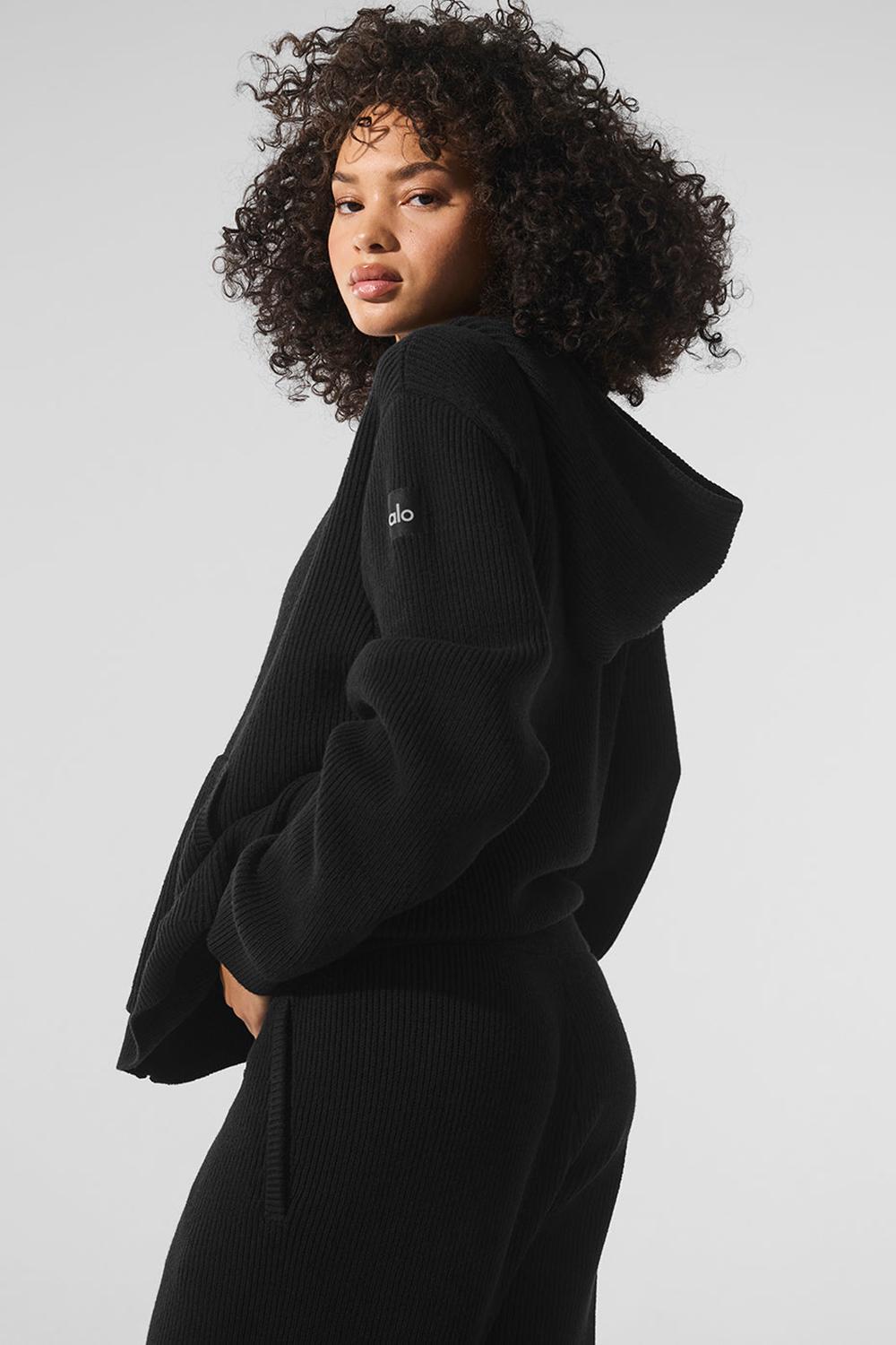 Πουλόβερ γυναικεια Alo Yoga Domain Rib Knit Full Zip μαυρα | Greece  FSOGD-4268