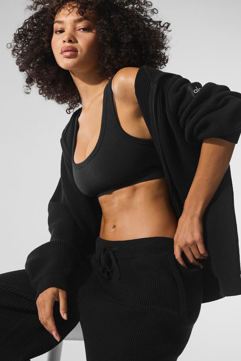 Πουλόβερ γυναικεια Alo Yoga Domain Rib Knit Full Zip μαυρα | Greece  FSOGD-4268