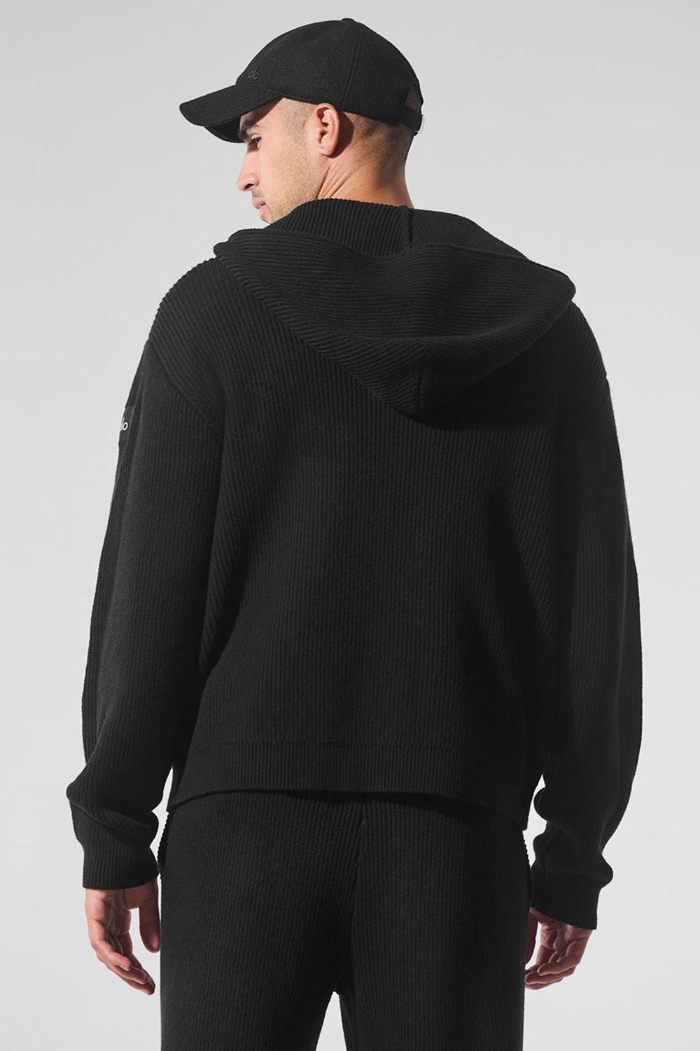 Πουλόβερ ανδρικα Alo Yoga Domain Rib Knit Full Zip μαυρα | Greece  NLVAP-5964