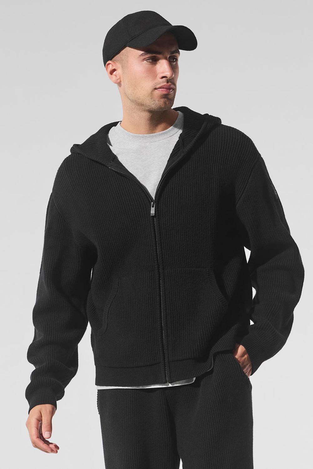 Πουλόβερ ανδρικα Alo Yoga Domain Rib Knit Full Zip μαυρα | Greece  NLVAP-5964