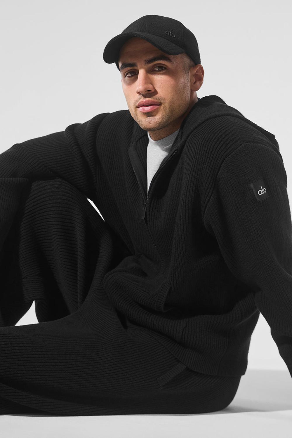 Πουλόβερ ανδρικα Alo Yoga Domain Rib Knit Full Zip μαυρα | Greece  NLVAP-5964