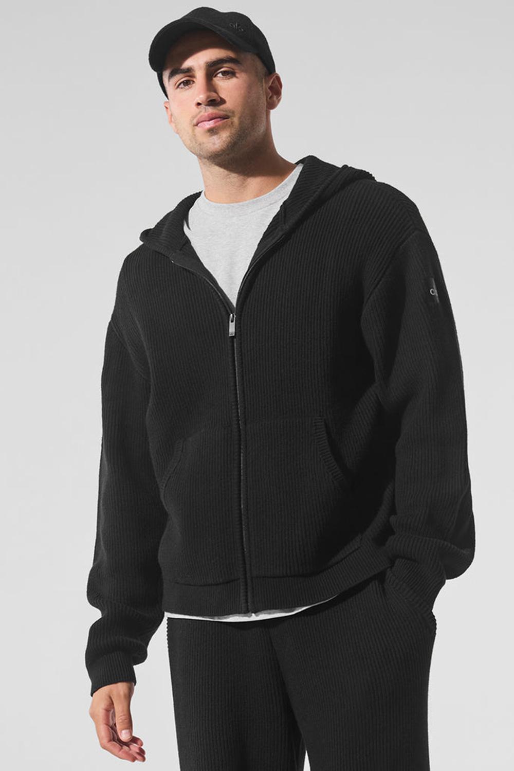 Πουλόβερ ανδρικα Alo Yoga Domain Rib Knit Full Zip μαυρα | Greece  NLVAP-5964