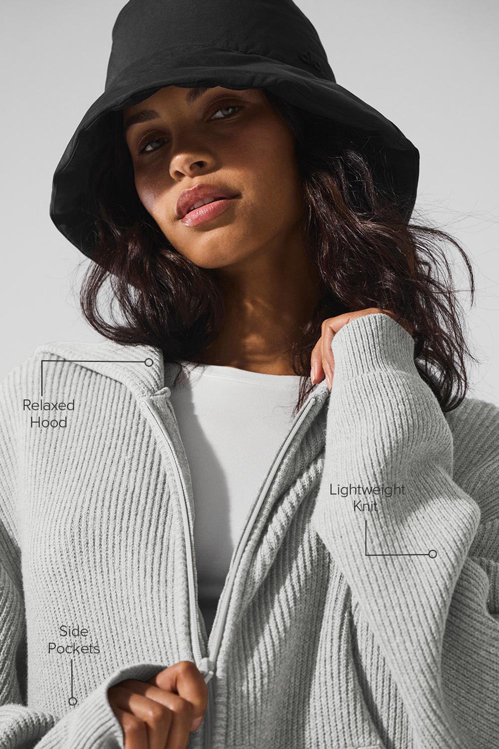 Πουλόβερ γυναικεια Alo Yoga Domain Rib Knit Full Zip γκρι | Greece  YUZKV-2076