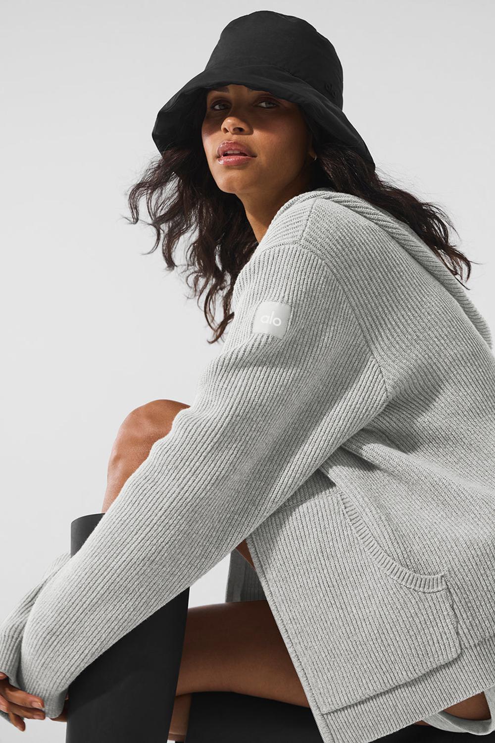 Πουλόβερ γυναικεια Alo Yoga Domain Rib Knit Full Zip γκρι | Greece  YUZKV-2076