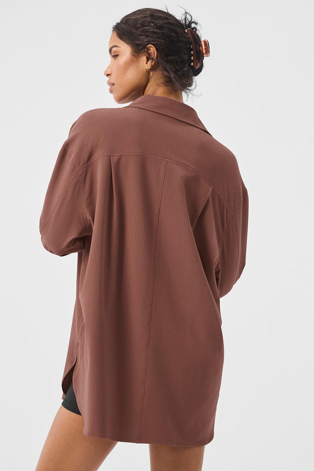 Μακρυμανικο γυναικεια Alo Yoga Dreamscape Button Down Chestnut | Greece  SNVGF-6104