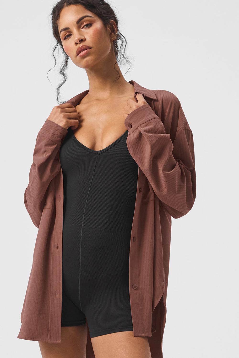 Μακρυμανικο γυναικεια Alo Yoga Dreamscape Button Down Chestnut | Greece  SNVGF-6104