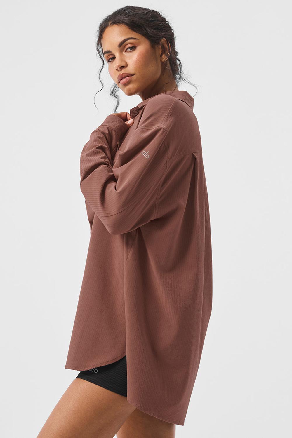 Μακρυμανικο γυναικεια Alo Yoga Dreamscape Button Down Chestnut | Greece  SNVGF-6104