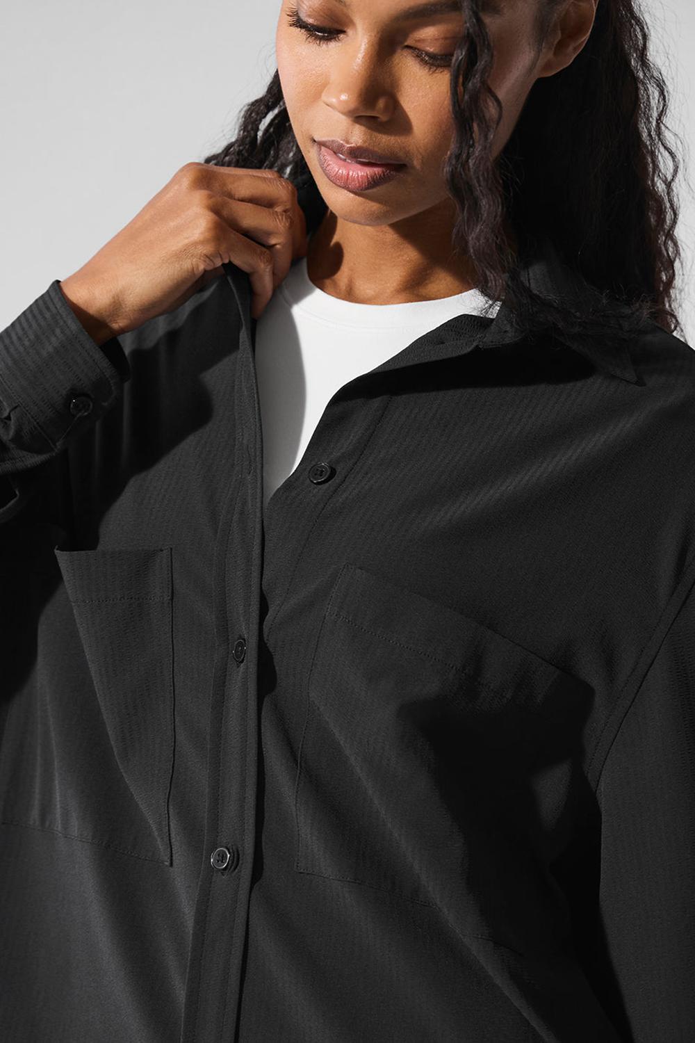 Μακρυμανικο γυναικεια Alo Yoga Dreamscape Button Down μαυρα | Greece  DHCGP-5603