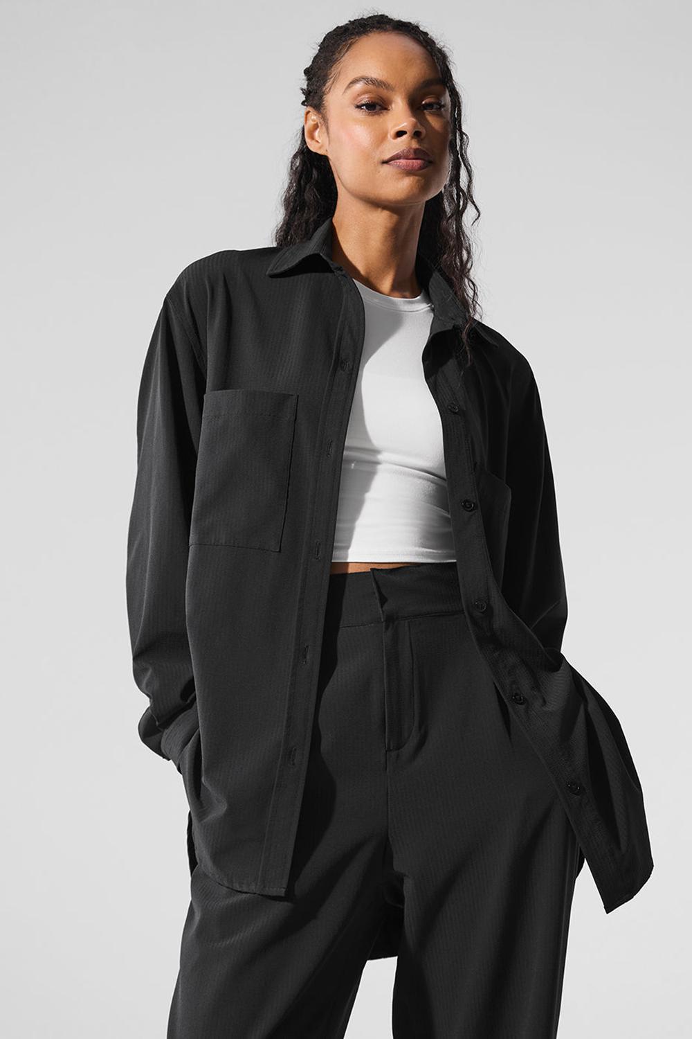 Μακρυμανικο γυναικεια Alo Yoga Dreamscape Button Down μαυρα | Greece  DHCGP-5603