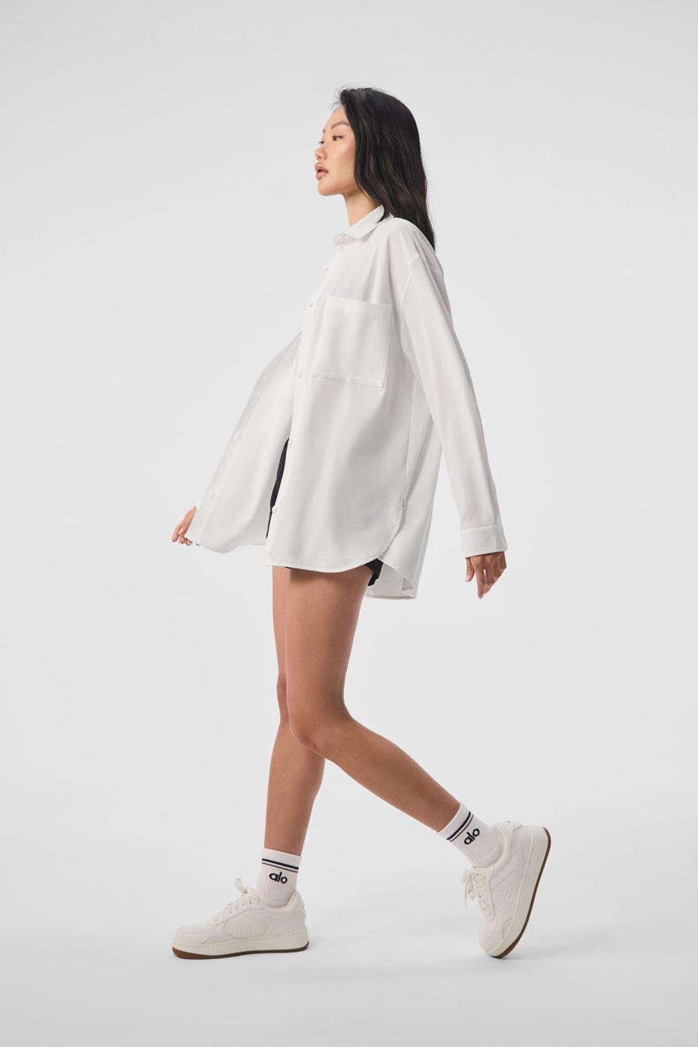 Μακρυμανικο γυναικεια Alo Yoga Dreamscape Button Down ασπρα | Greece  VDMAS-4659